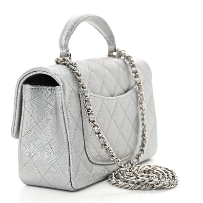 Chanel Metallic Caviar Quilted Mini Top Handle Rectangular Flap Silver 3 of 10