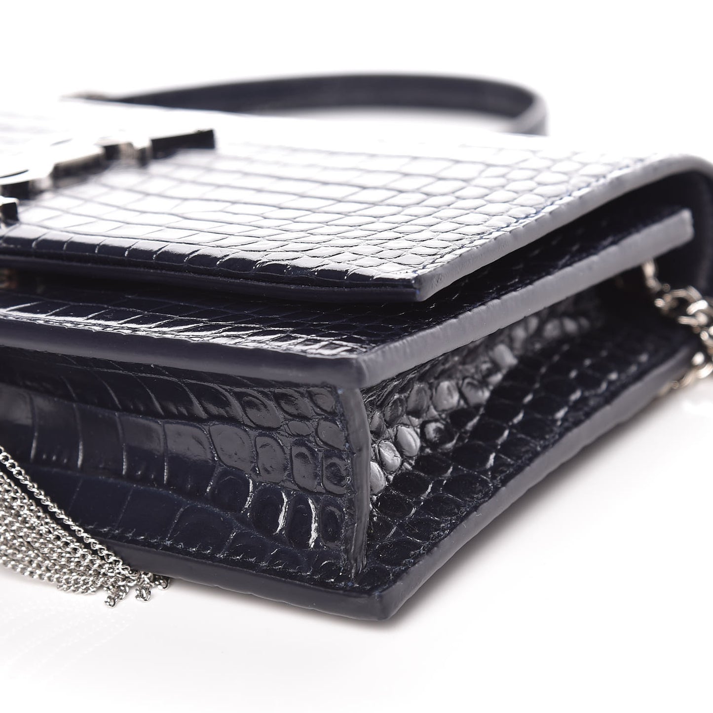 Calfskin Crocodile Embossed Kate Monogram Tassel Chain Wallet Deep Marine