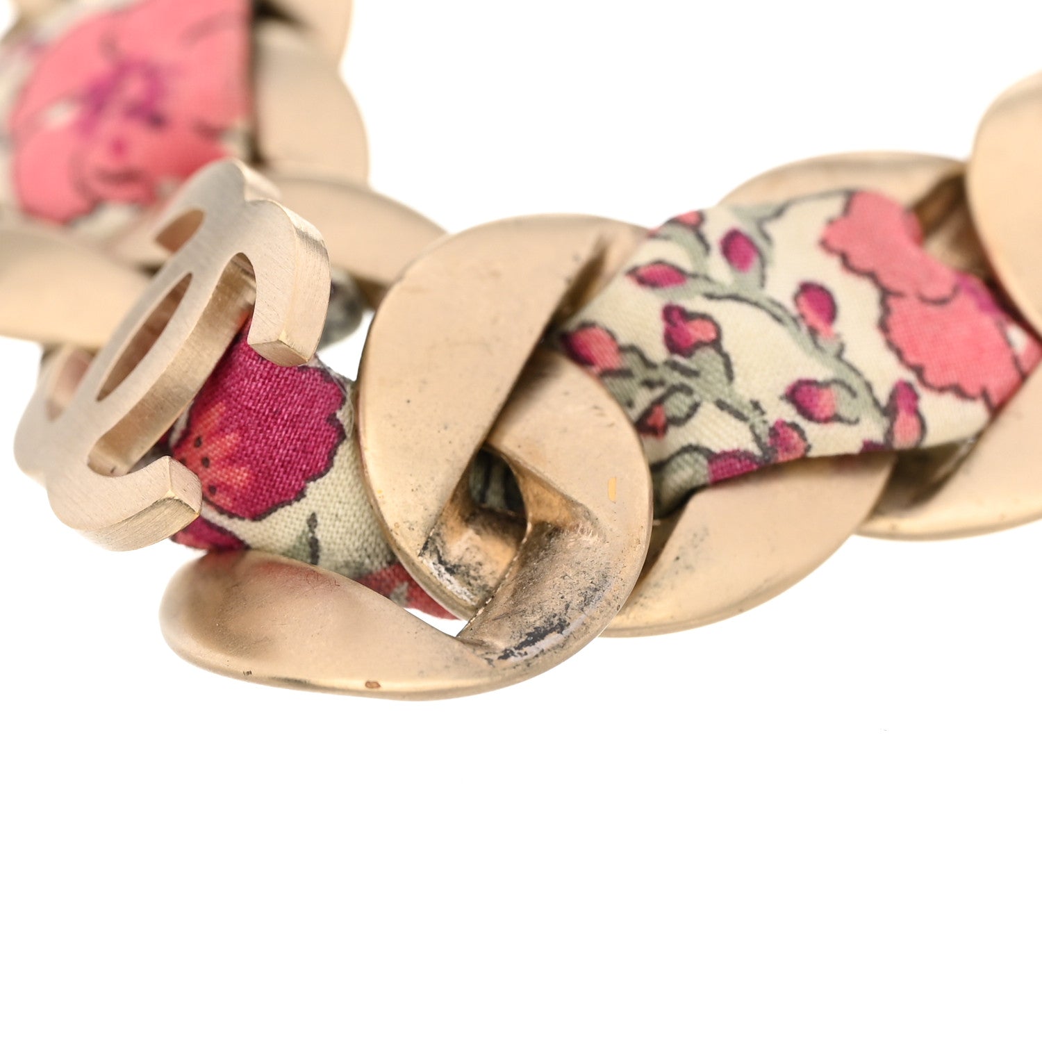 Chanel Fabric Floral Chain Link CC Chain Bracelet Gold Pink Multicolor 5 of 7