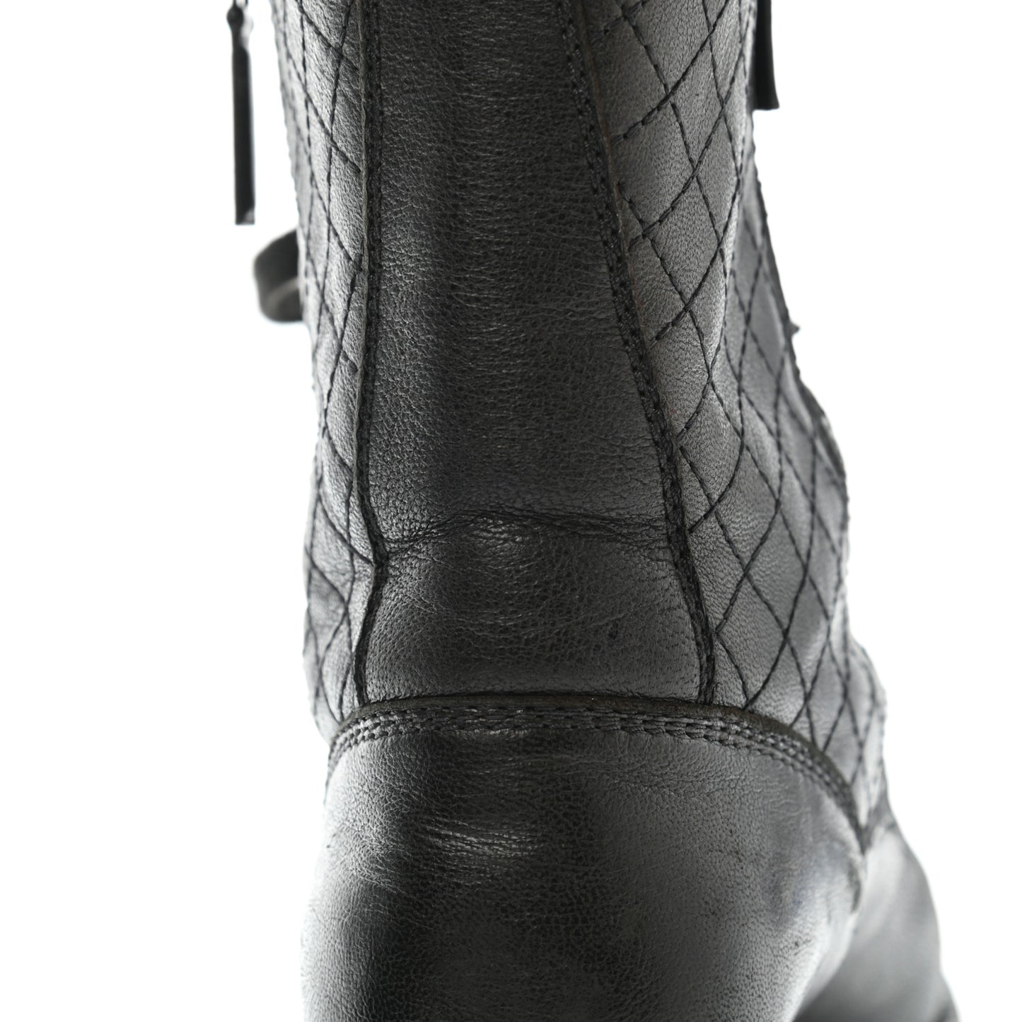 Calfskin Quilted Lace Up Combat Boots 40 Black