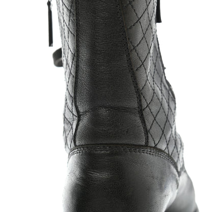 Chanel Calfskin Quilted Lace Up Combat Boots 40 Black 15 of 15