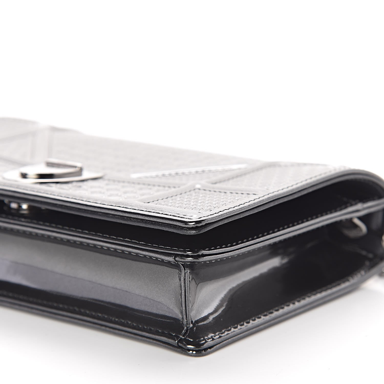 Christian Dior Metallic Patent Micro-Cannage Diorama Wallet on Chain Pouch Onyx Black 10 of 14