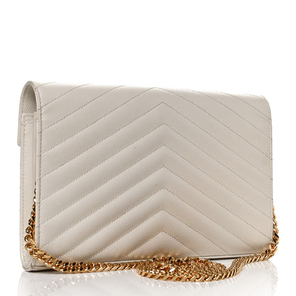 Saint Laurent Grain De Poudre Matelasse Chevron Monogram Chain Wallet Porcellana 3 of 11