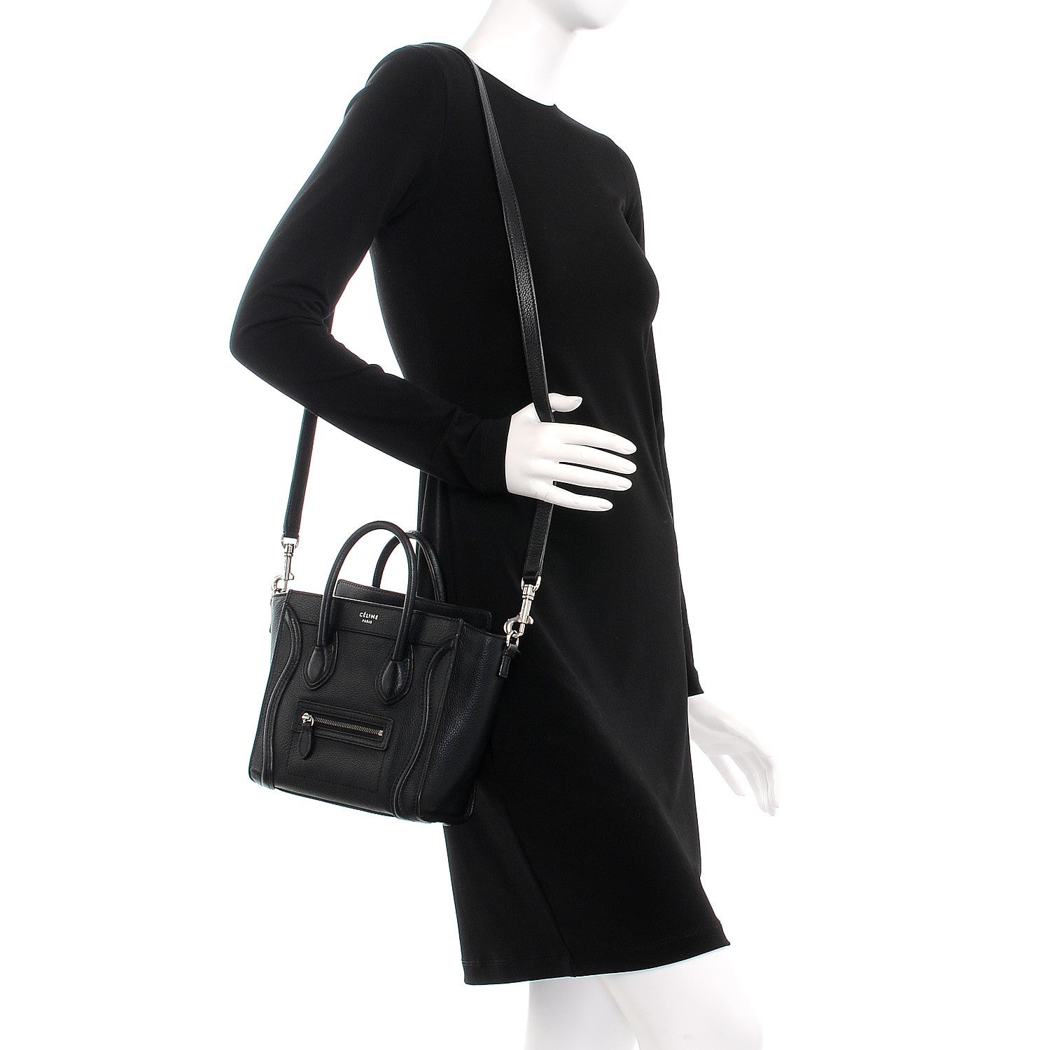 Celine Drummed Calfskin Nano Luggage Black 2 of 7