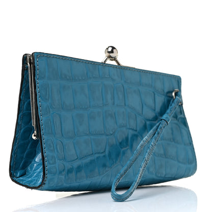 Burberry Crocodile Embossed Calfskin Wristlet Clutch Blue 3 of 8