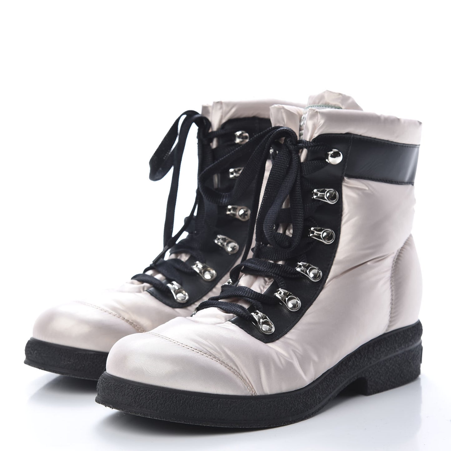 Nylon Calfskin Womens Coco Neige Short Boots 37.5 Beige Black