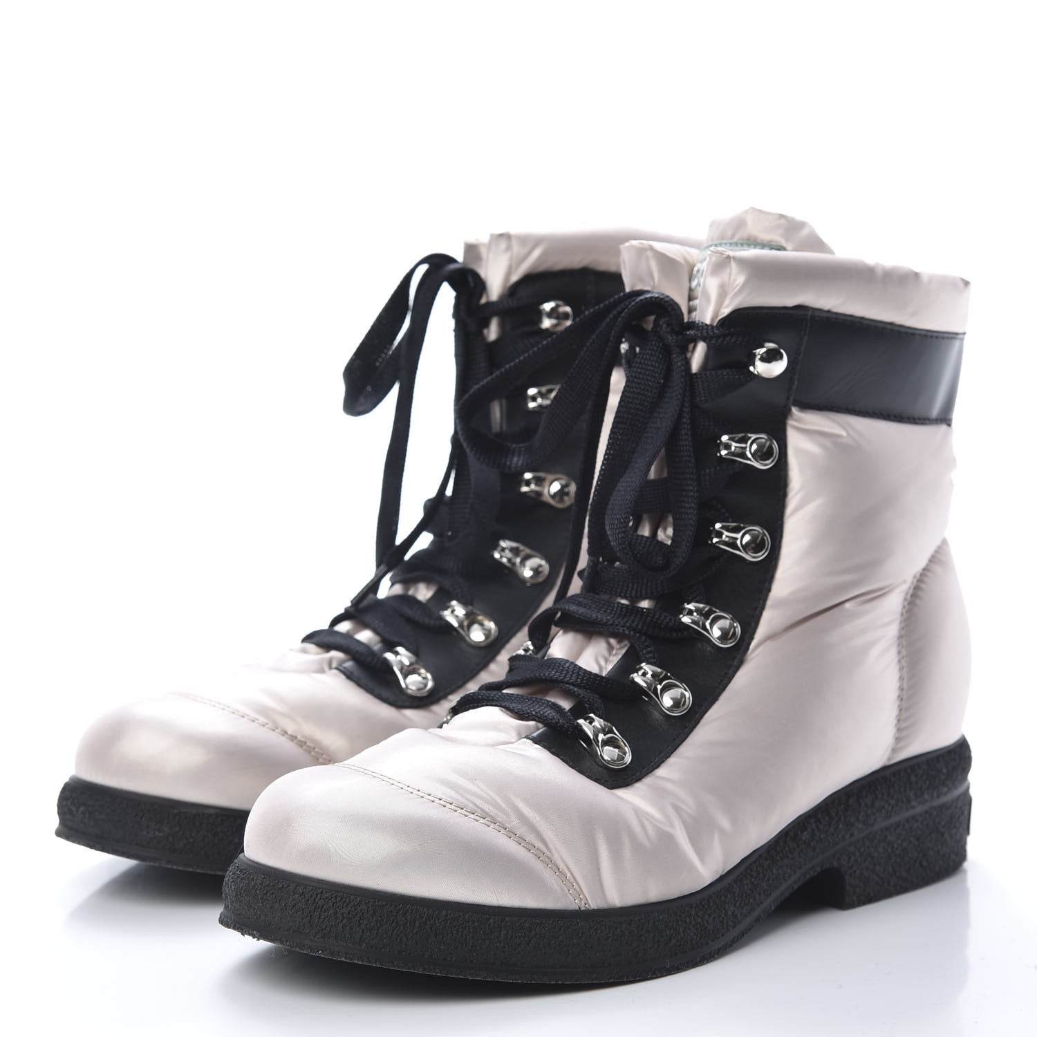 Chanel Nylon Calfskin Womens Coco Neige Short Boots 37.5 Beige Black 3 of 7