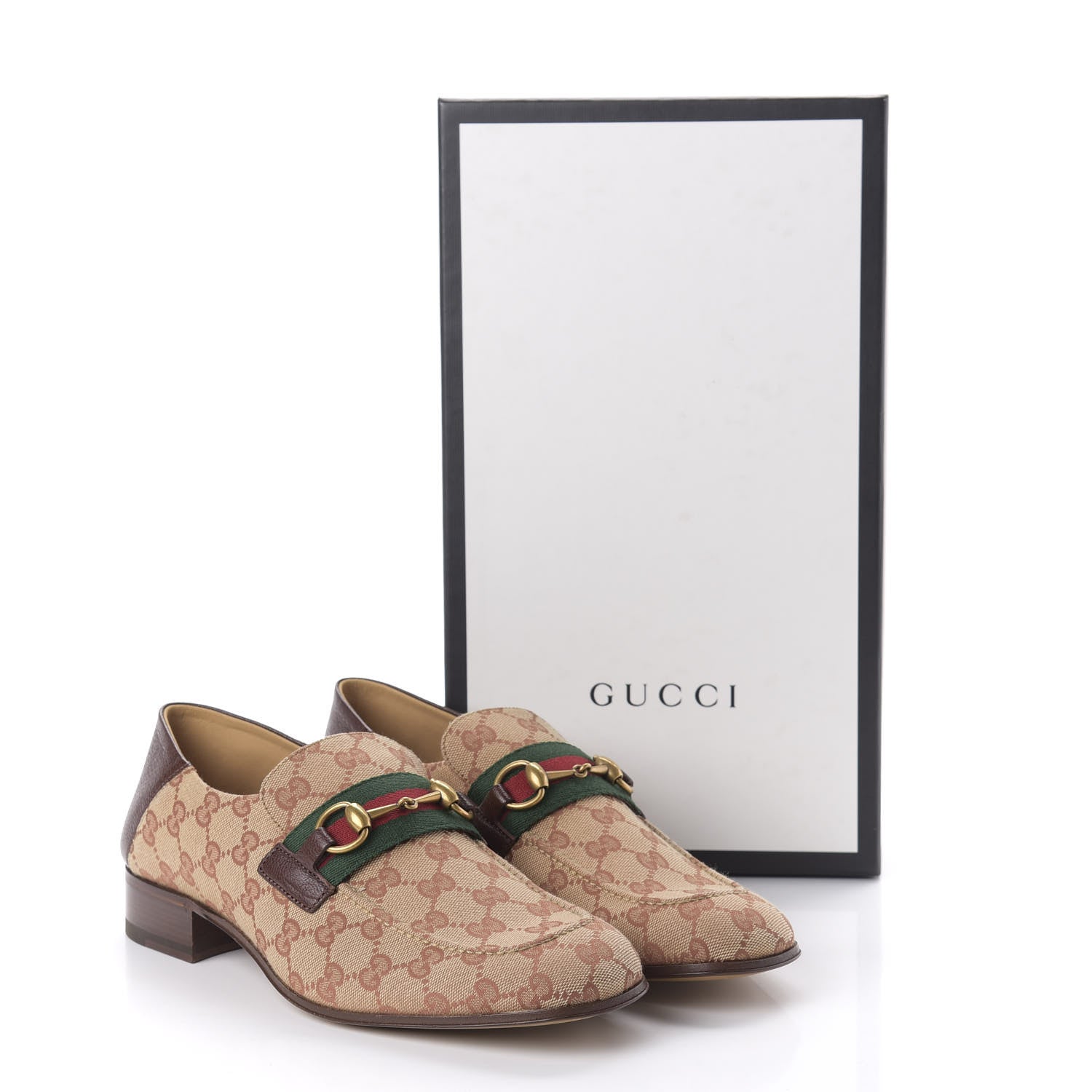 Gucci GG Monogram Goatskin Web Mens Horsebit Loafers 10 Beige Ruggine Light Brown 9 of 9