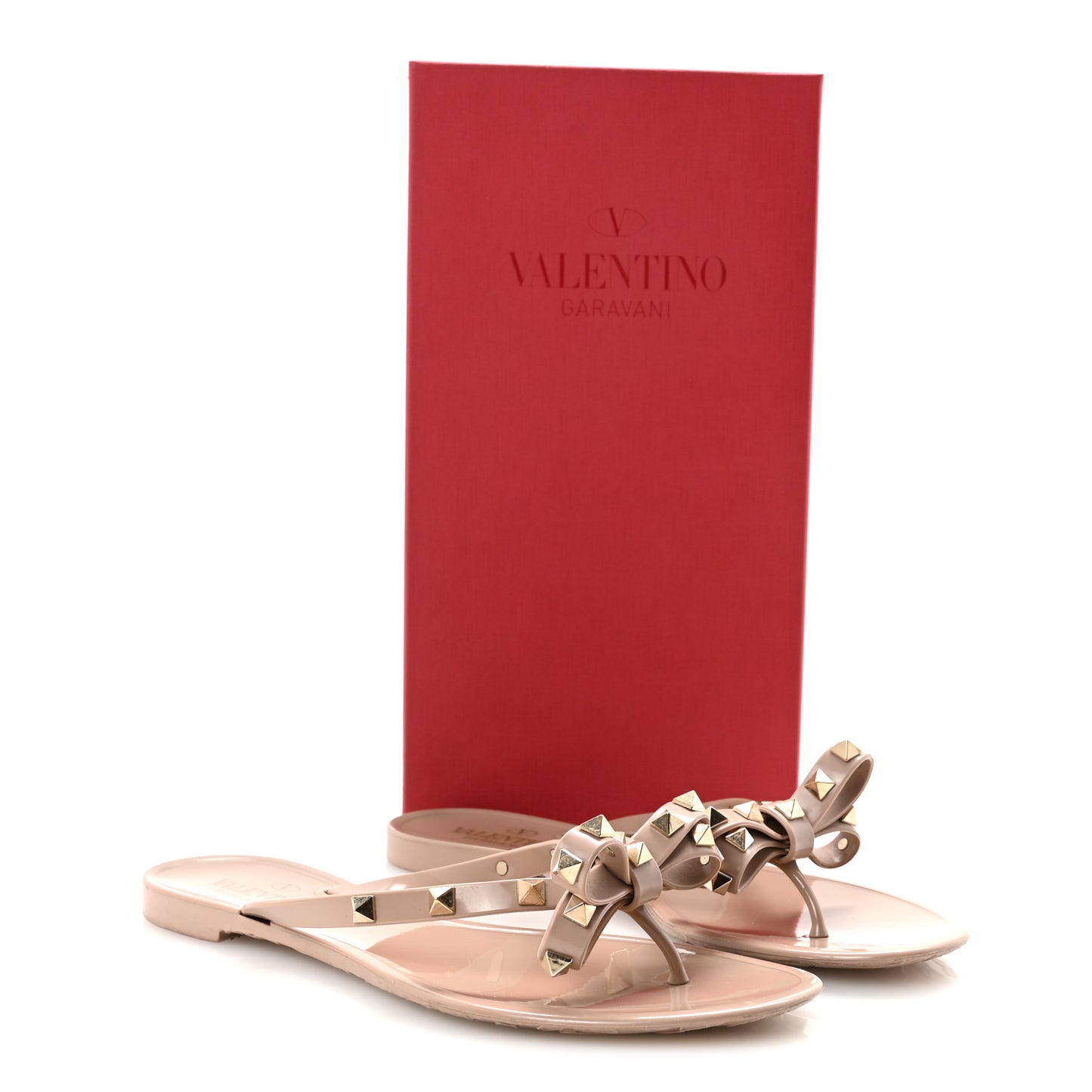PVC Jelly Rockstud Bow Thong Sandals 39 Poudre