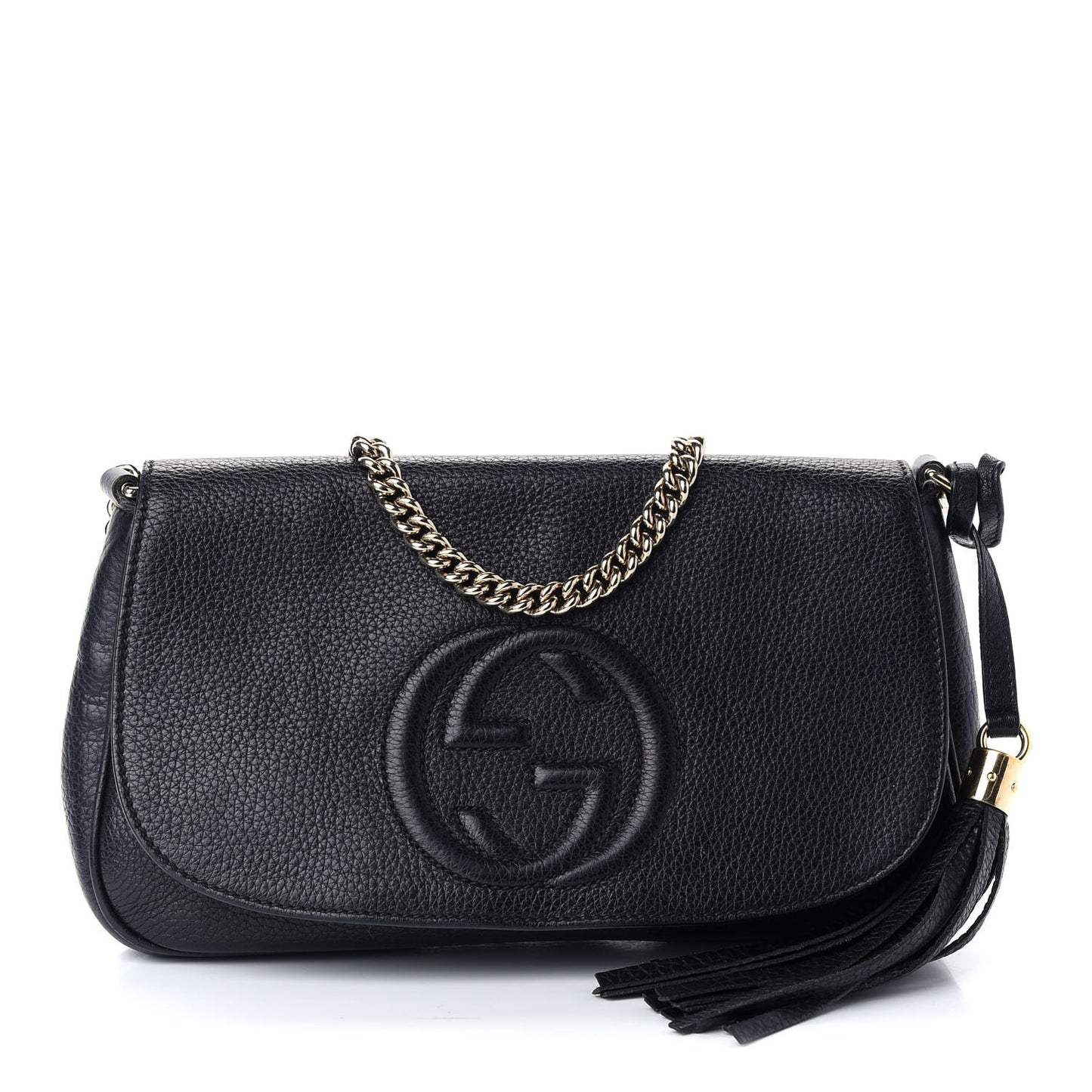 Pebbled Calfskin Medium Soho Flap Crossbody Black