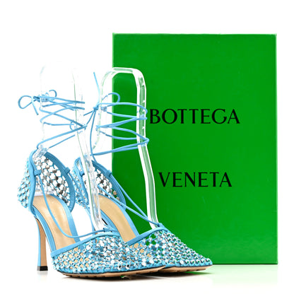 Bottega Veneta Mesh Nappa Crystal Embellished Sparkle Stretch Ankle Tie 90mm Sandals 39 Pool 11 of 11
