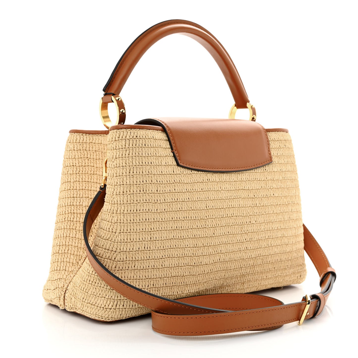Raffia Capucines MM Caramel Ecru