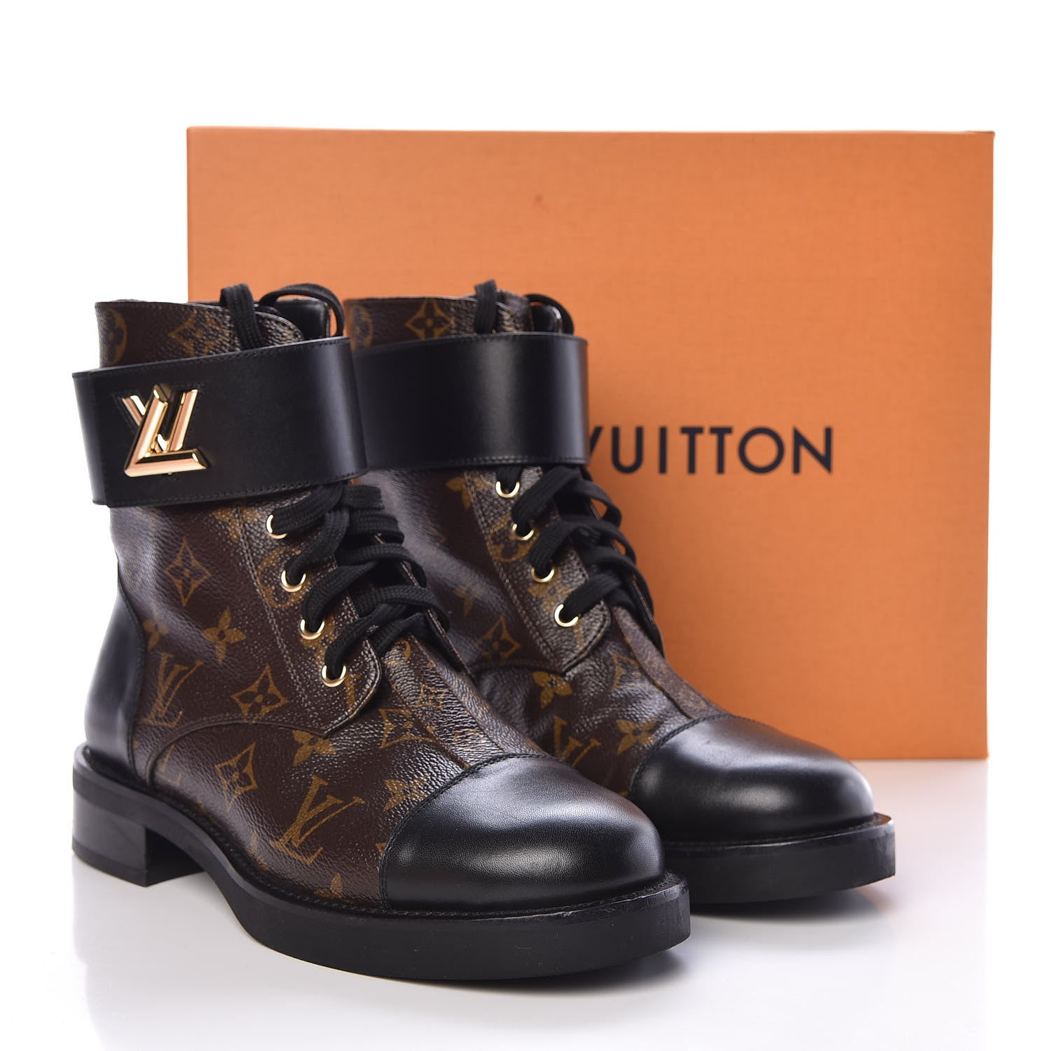 Louis Vuitton Calfskin Monogram Wonderland Flat Ranger Boots 38 Black 9 of 9