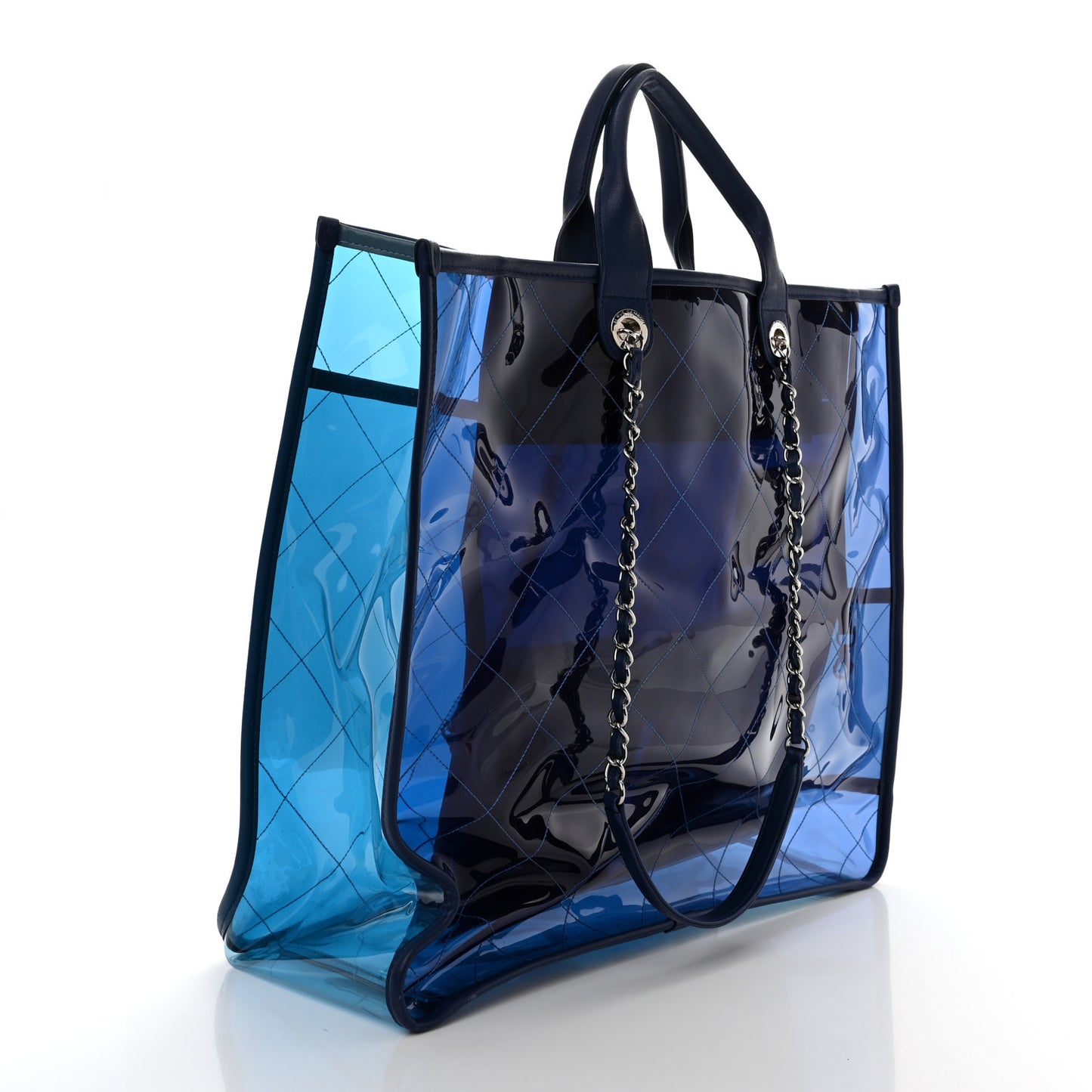 Lambskin PVC Quilted Large Coco Splash Shopping Bag Blue Dark Blue
