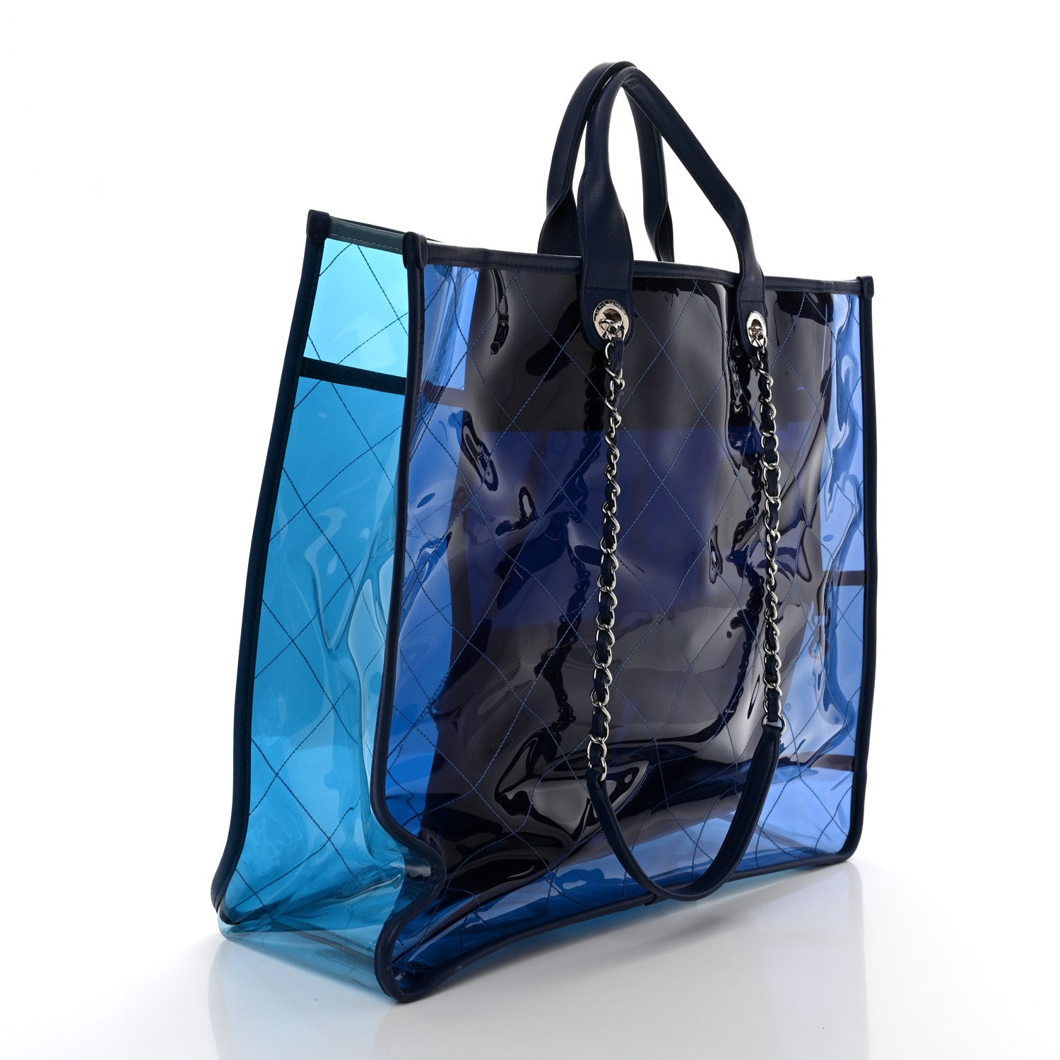 Chanel Lambskin PVC Quilted Large Coco Splash Shopping Bag Blue Dark Blue 3 of 10