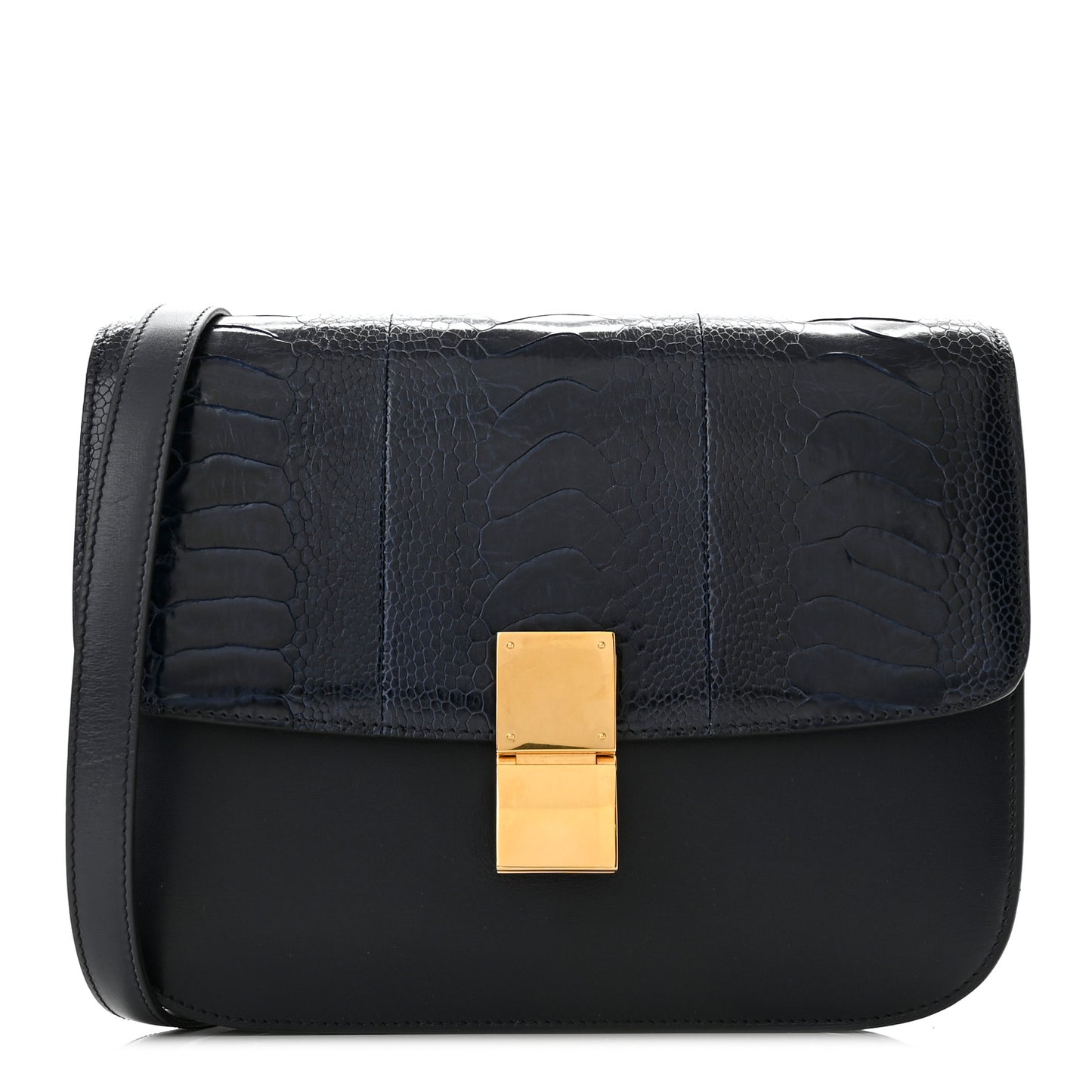 Ostrich Leg Medium Classic Box Flap Bag Dark Blue