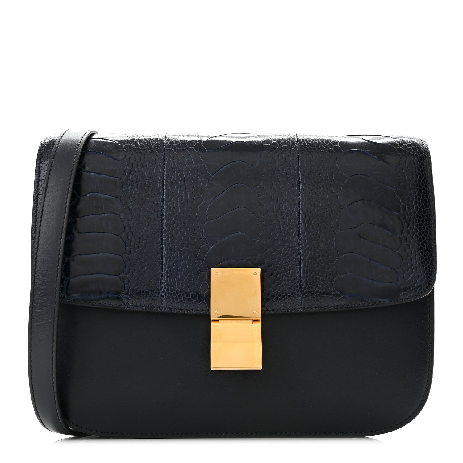 Celine Ostrich Leg Medium Classic Box Flap Bag Dark Blue 1 of 12