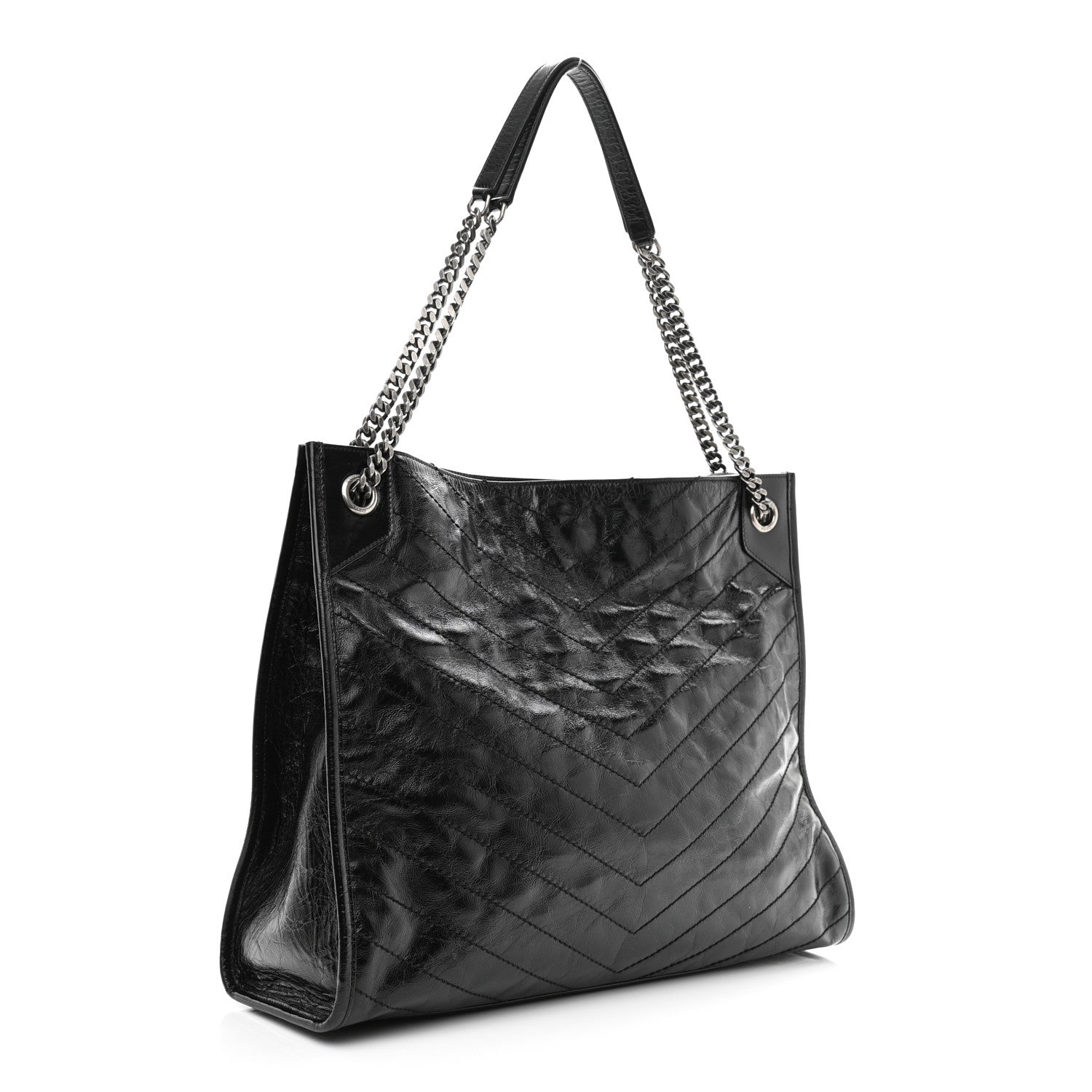 Saint Laurent Crinkled Calfskin Matelasse Monogram Medium Niki Shopper Tote Black 3 of 11