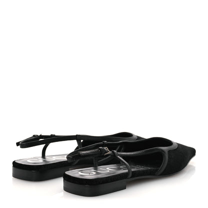 Gucci New Velvet Ashmir GG Monogram Malaga Kid Slingback Ballet Flats 37 Black 5 of 10