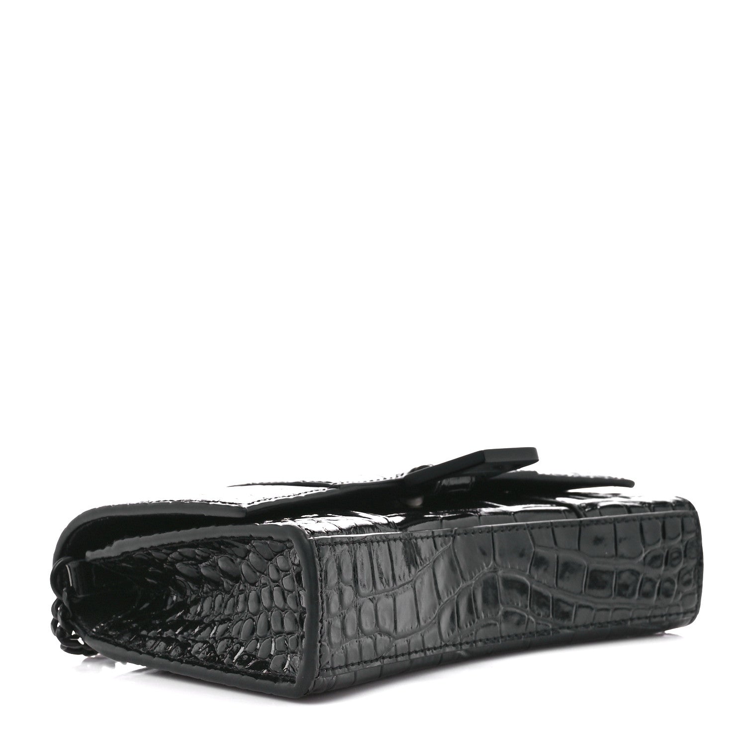 Balenciaga Shiny Calfskin Monochrome Crocodile Embossed Hourglass Chain Bag Black 4 of 10