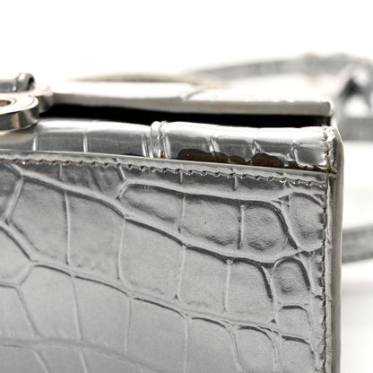 Balenciaga Metallic Calfskin Crocodile Embossed Hourglass Top Handle Bag XS Silver 12 of 12