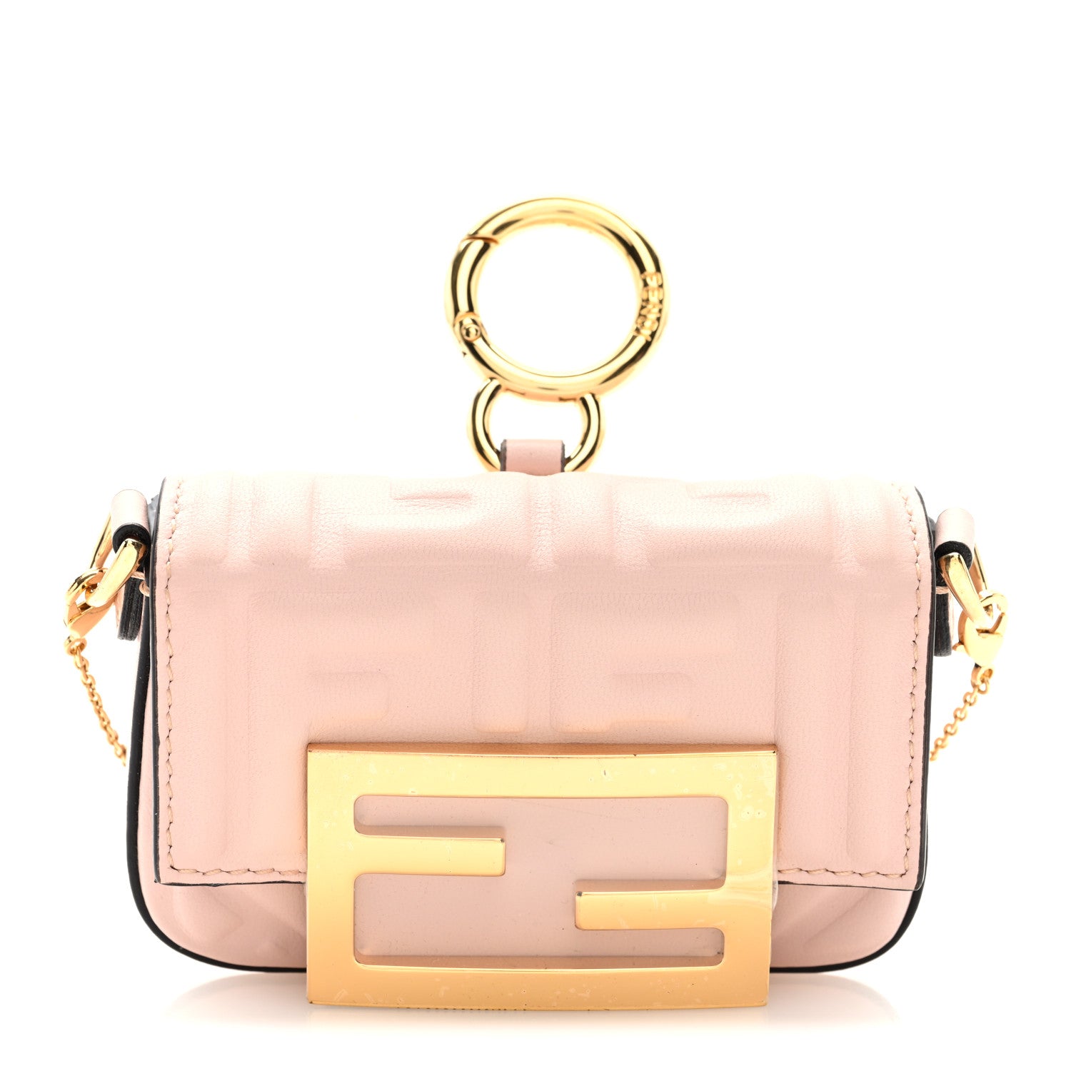 Fendi Nappa Matisse FF Embossed Nano Maxi Buckle Baguette Charm Rosa Quarzo 1 of 9
