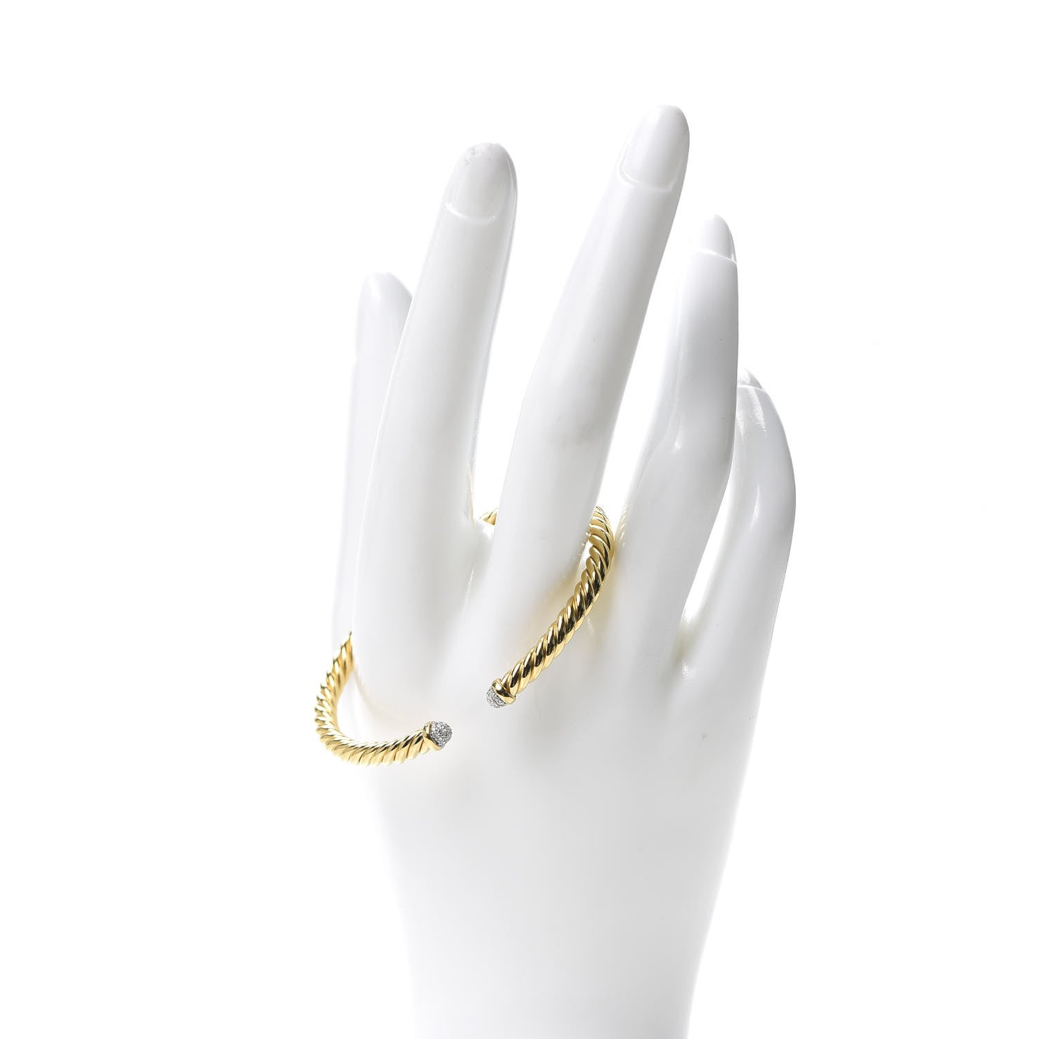 David Yurman 18K Yellow Gold Diamond 4mm Cablespira Bracelet 2 of 5