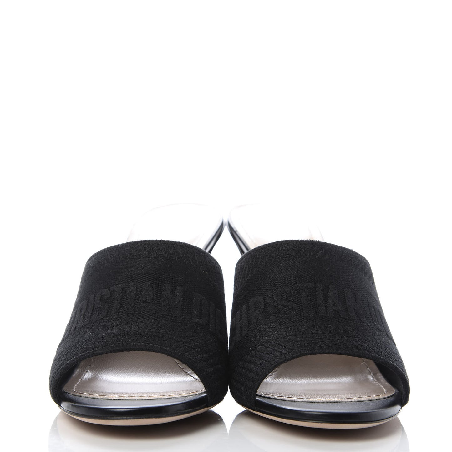 Cotton Embroidered D-Way Heeled Slide Sandal 39.5 Black