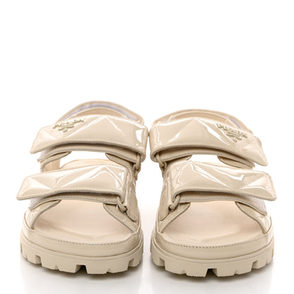 Prada Patent Quilted Padded Slingback Sandals 36 Ivory 2 of 10