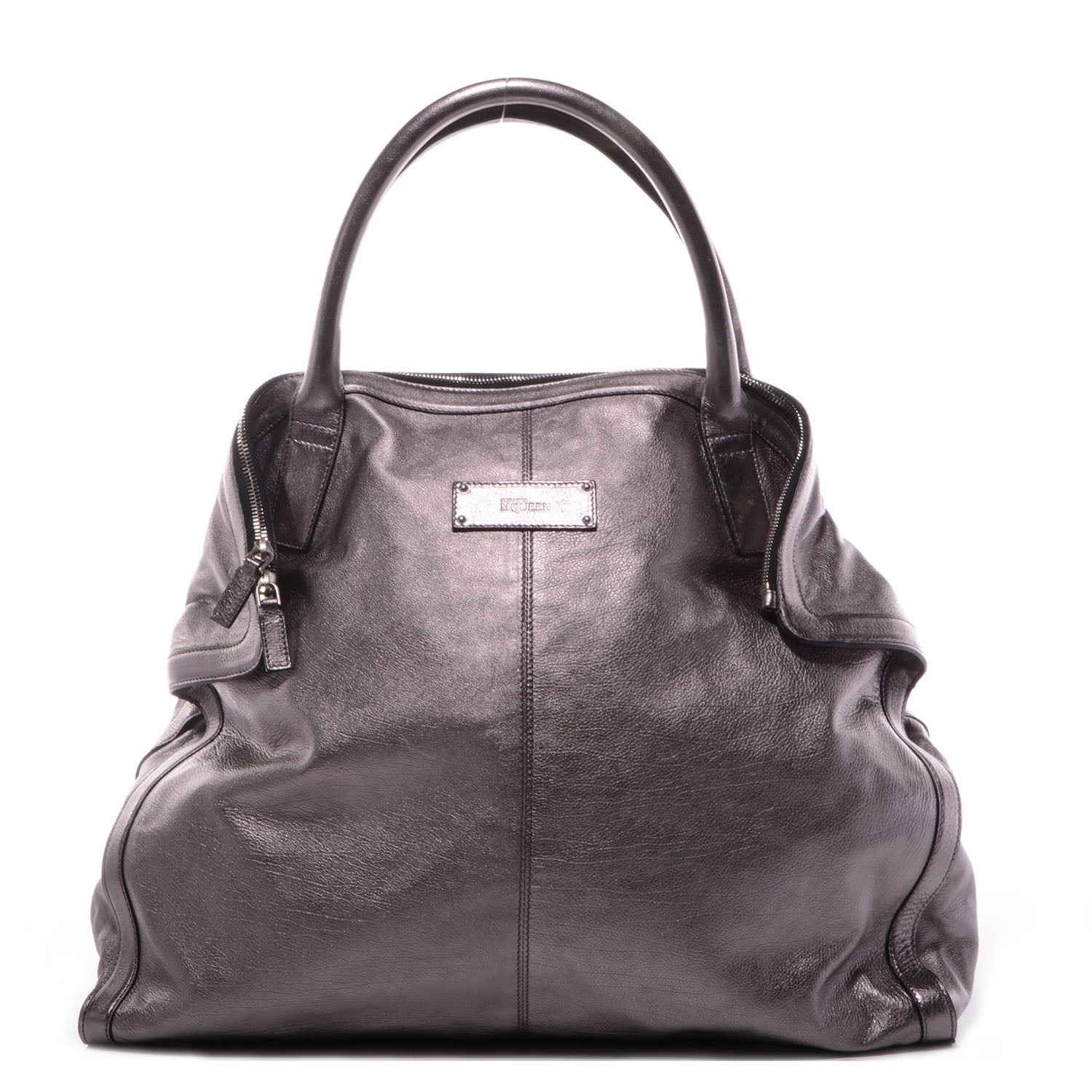 Alexander McQueen Metallic Leather Large De Manta Tote Dark Silver 1 of 7