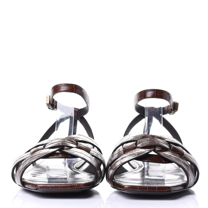 Saint Laurent Calfskin Crocodile Embossed Tribute 05 Ankle Strap Sandals 38.5 Moro 2 of 11