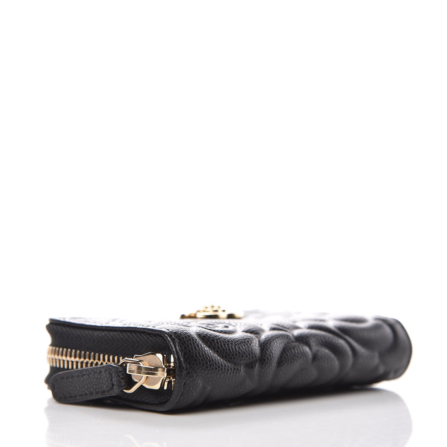 Caviar Camellia Embossed Zip Coin Purse Black