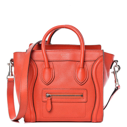 Celine Drummed Calfskin Nano Luggage Vermillion 1 of 10