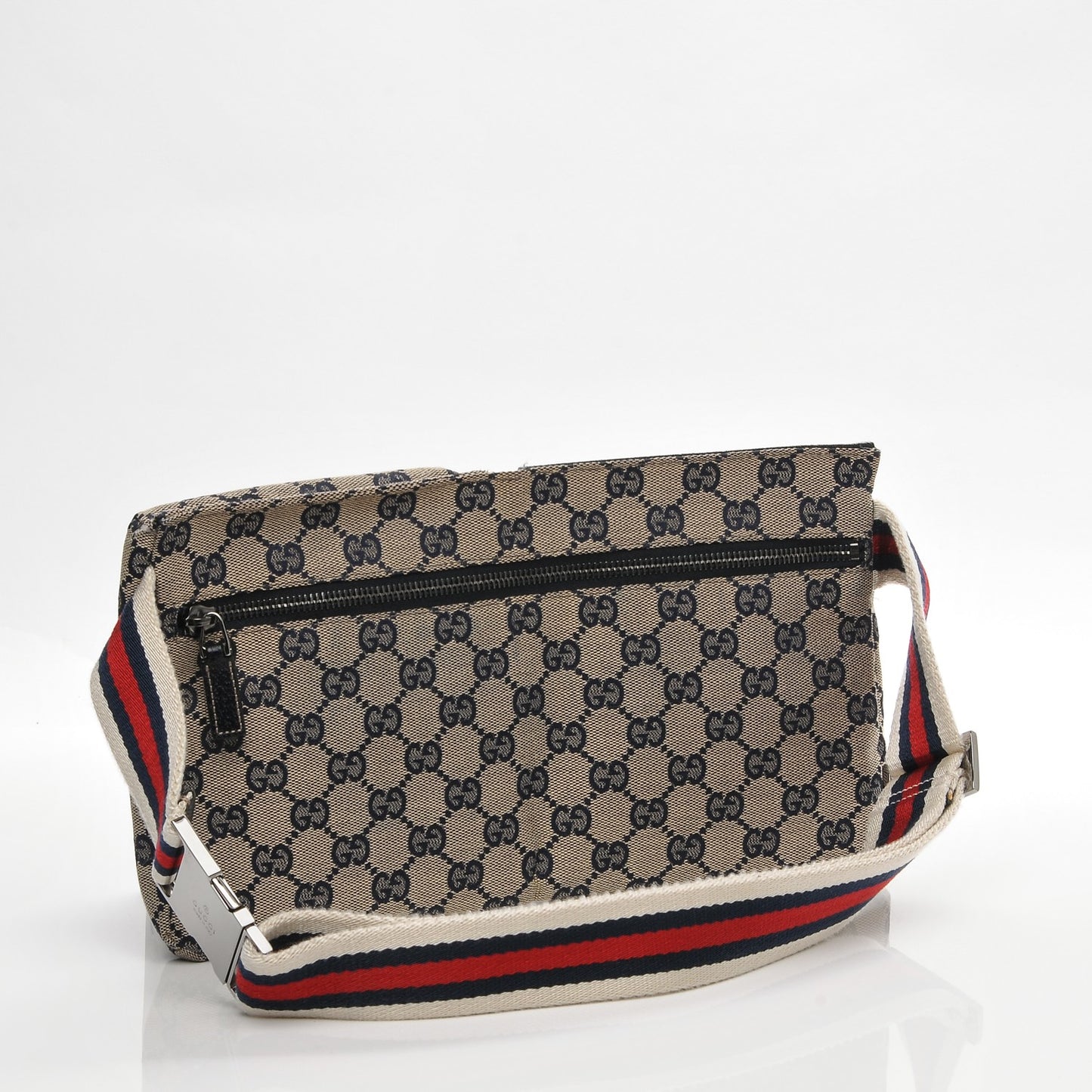 GG Monogram Web Double Pocket Belt Bag Navy