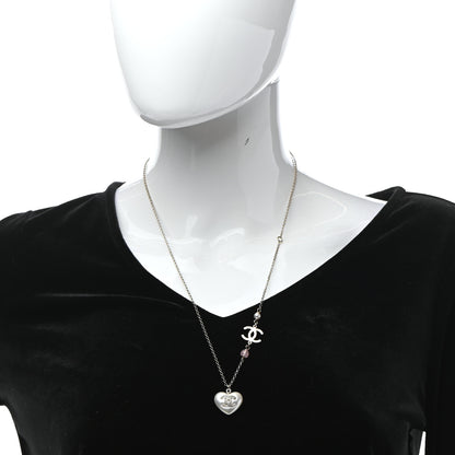 Chanel Resin Crystal CC Heart Necklace Pearly White Gold 2 of 5