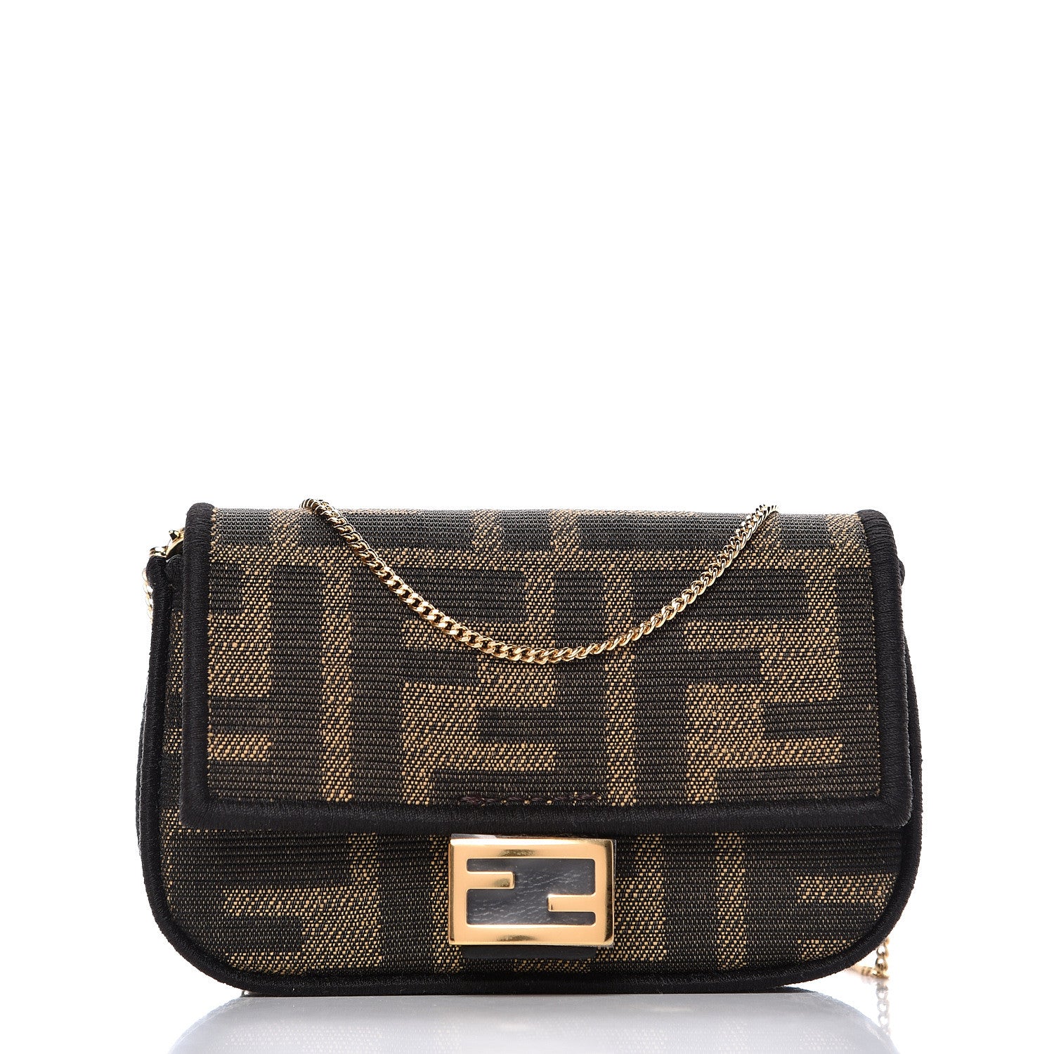 Fendi Fabric Jacquard FF 1974 Nano Baguette Charm Tobacco Moro Black 1 of 9