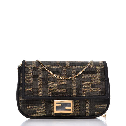 Fendi Fabric Jacquard FF 1974 Nano Baguette Charm Tobacco Moro Black 1 of 9