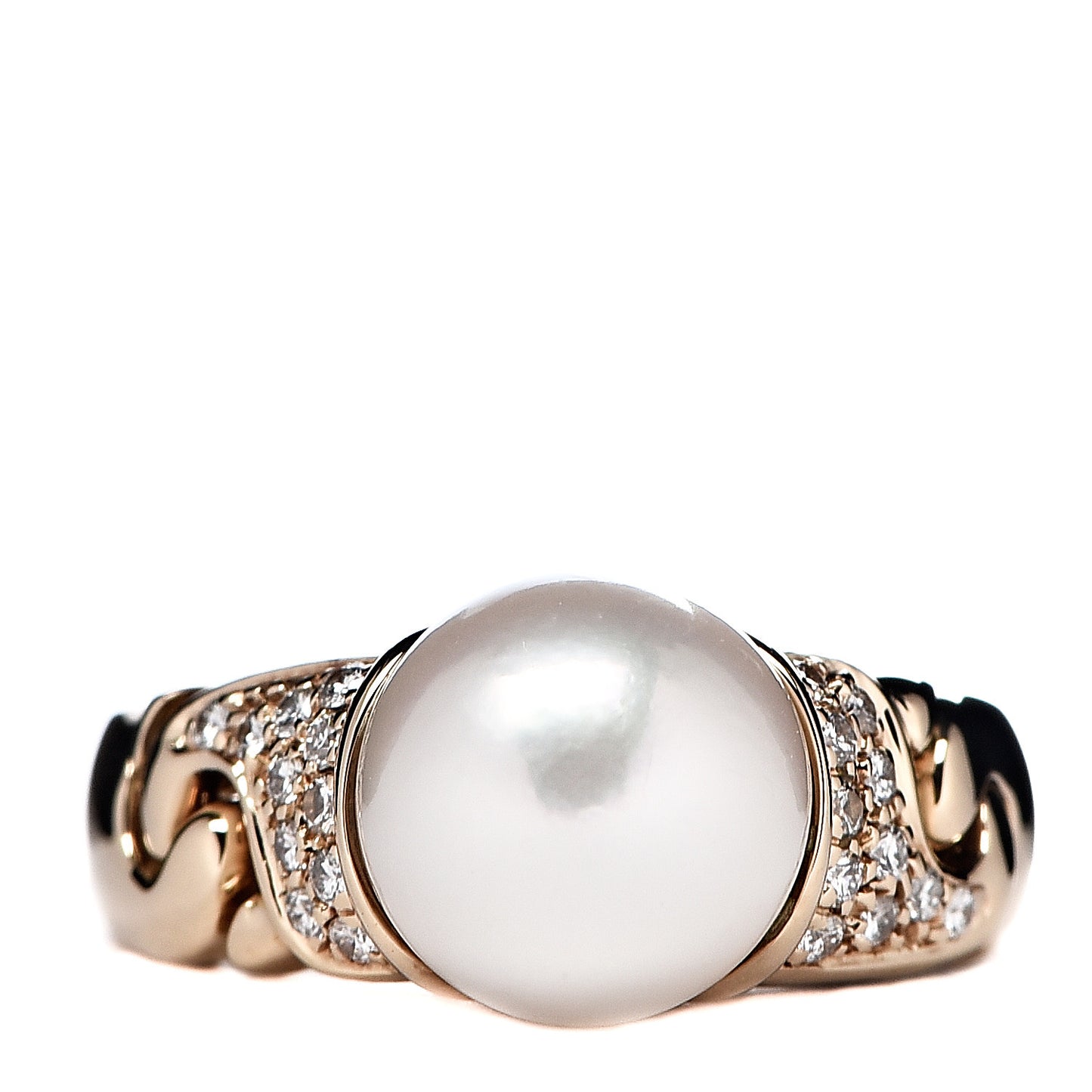 18K Yellow Gold Diamond Pearl Ring 49 4.75