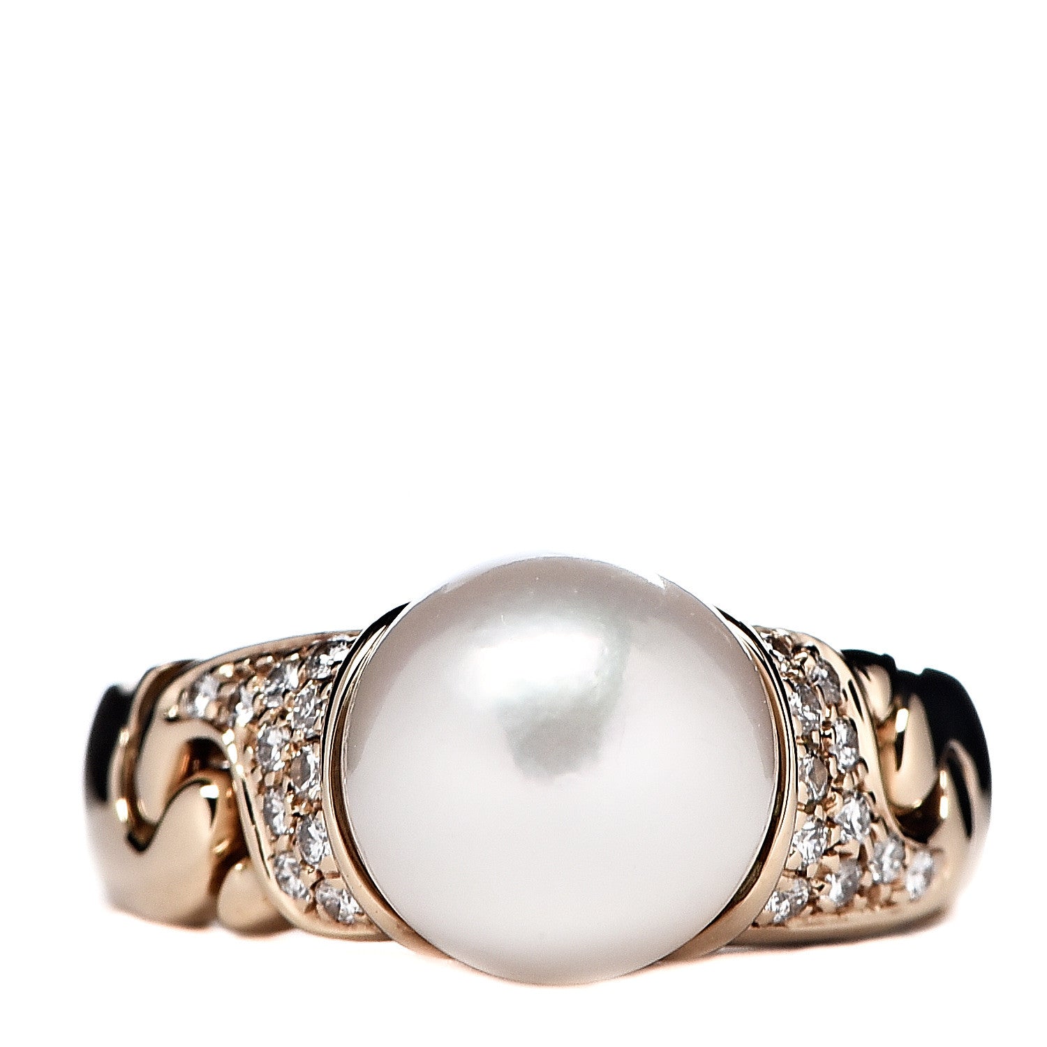Bulgari 18K Yellow Gold Diamond Pearl Ring 49 4.75 1 of 6