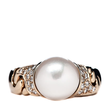 Bulgari 18K Yellow Gold Diamond Pearl Ring 49 4.75 1 of 6