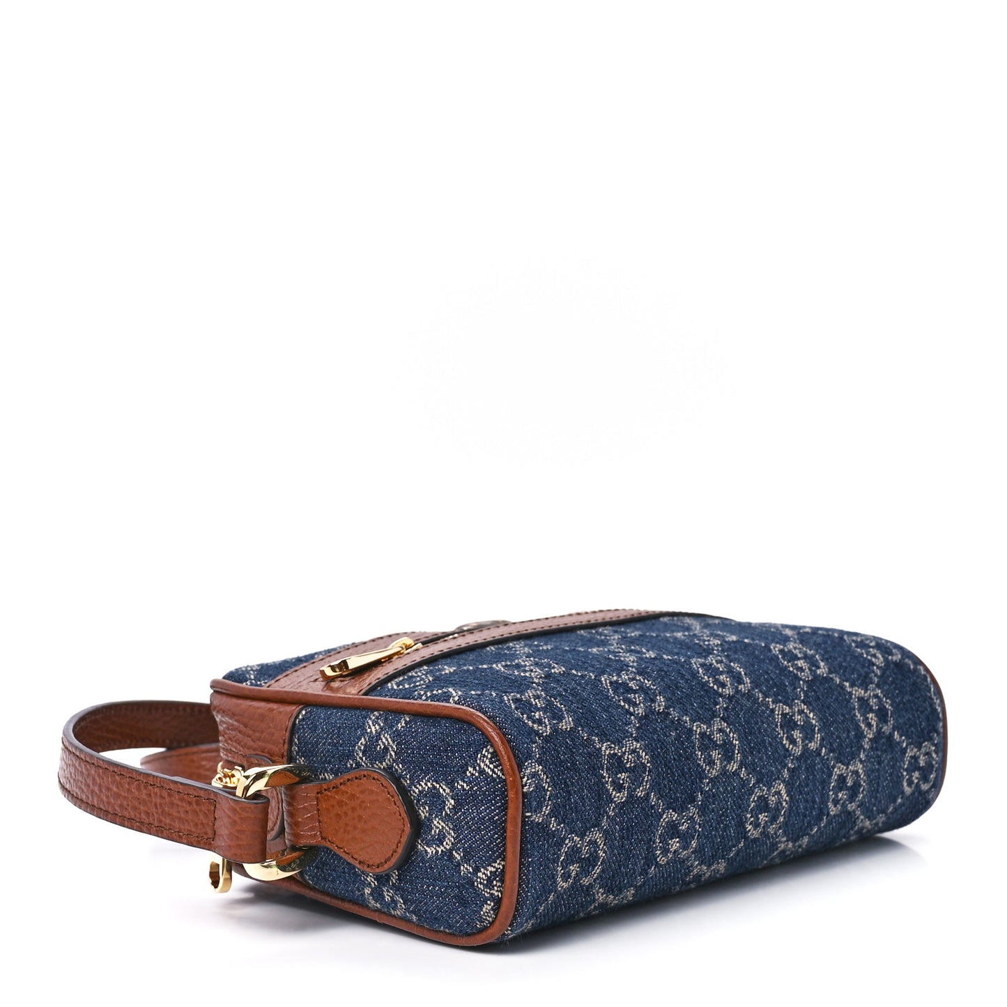 New Denim GG Monogram Dollar Calfskin Mini Ophidia Shoulder Bag Blue Tea Cuir Epilog