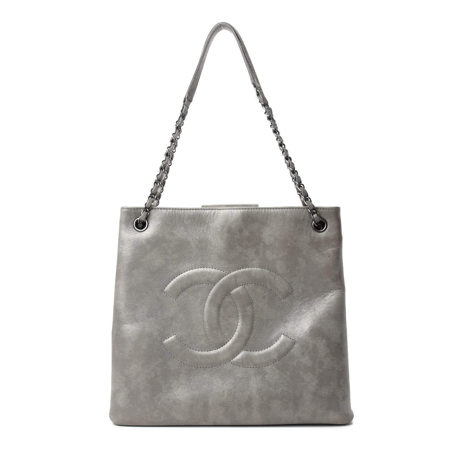 Chanel Iridescent Calfskin CC North South Large Shopping Tote Silver 1 of 11