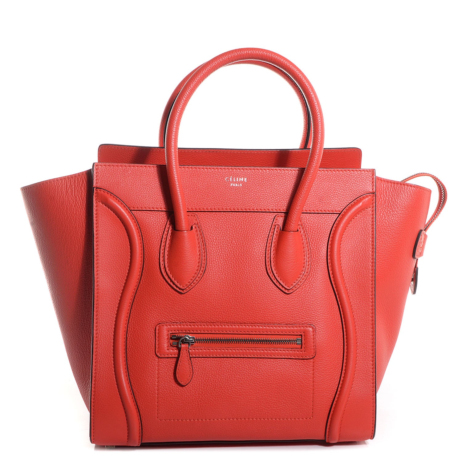 Celine Drummed Calfskin Mini Luggage Vermillion 1 of 8