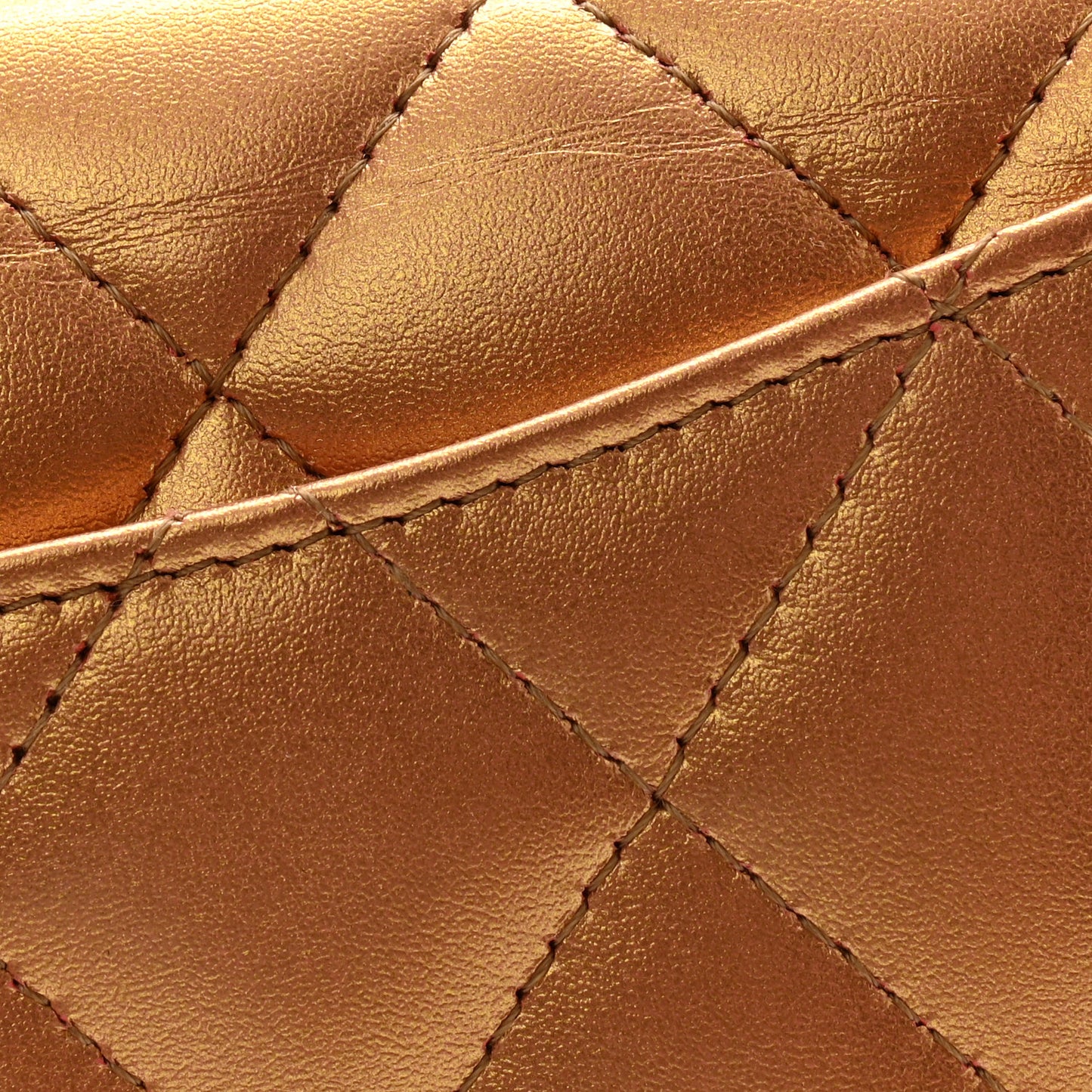 Metallic Lambskin Quilted Large Gusset Flap Wallet Golden
