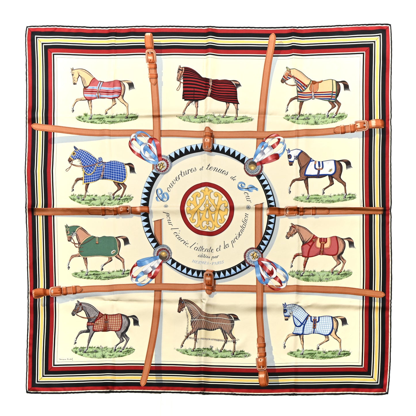 Silk Couvertures Et Tenues de Jour Scarf 90 Creme Rouge H Bleu Multicolor
