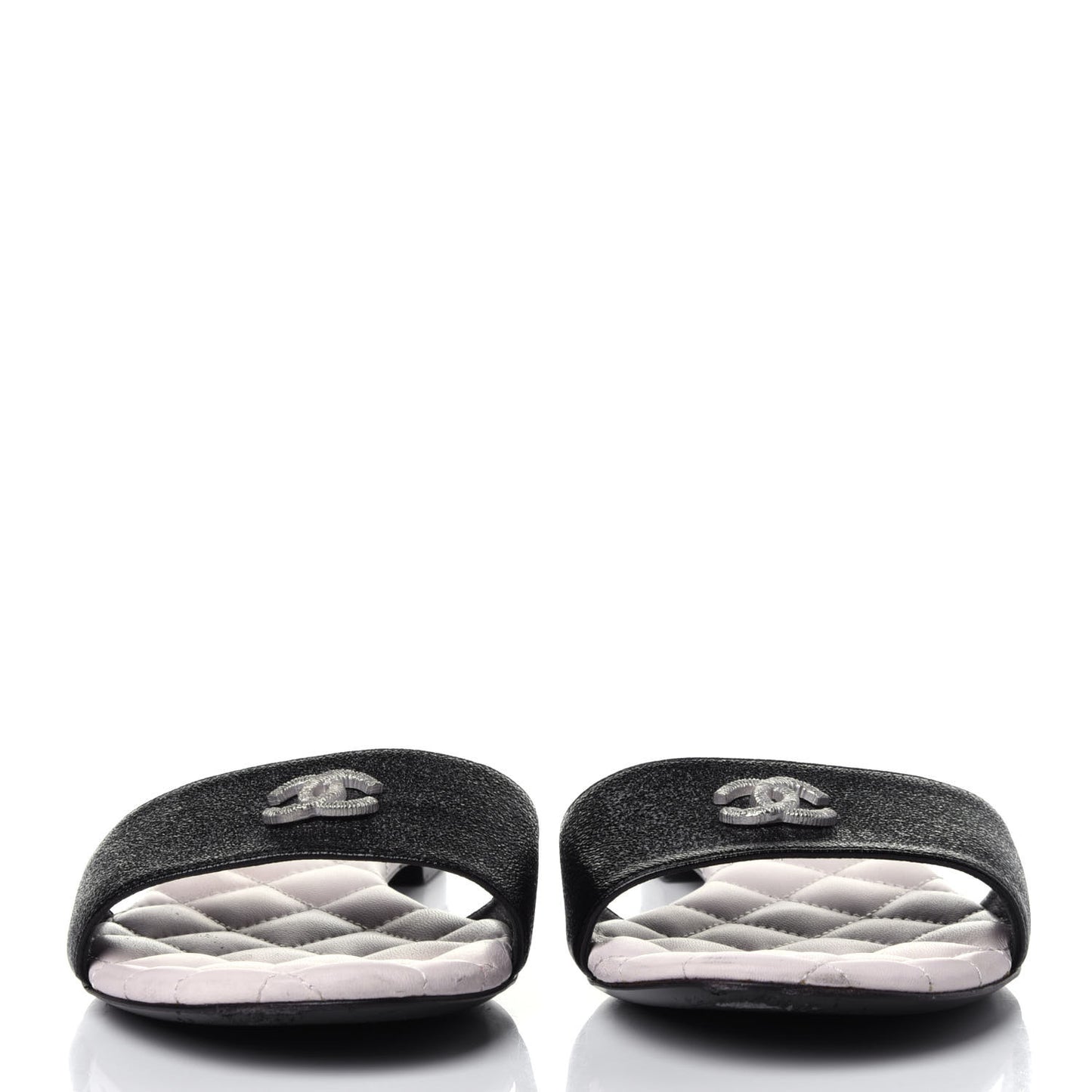 Goatskin Lambskin Quilted CC Sandal Mules 37.5 Black White