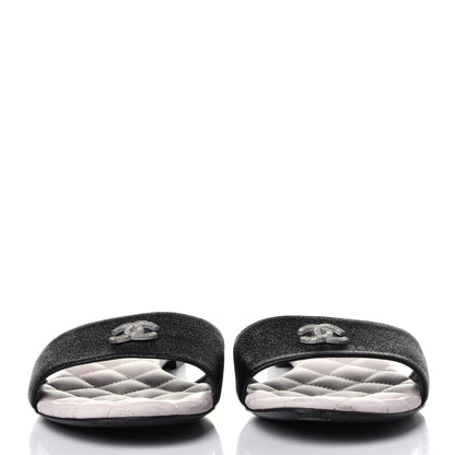Chanel Goatskin Lambskin Quilted CC Sandal Mules 37.5 Black White 2 of 12