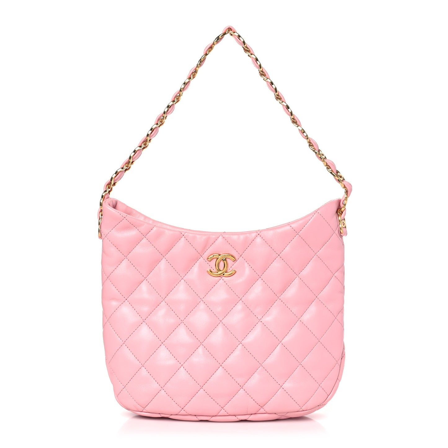 Lambskin Quilted Large CC Links Hobo Pink