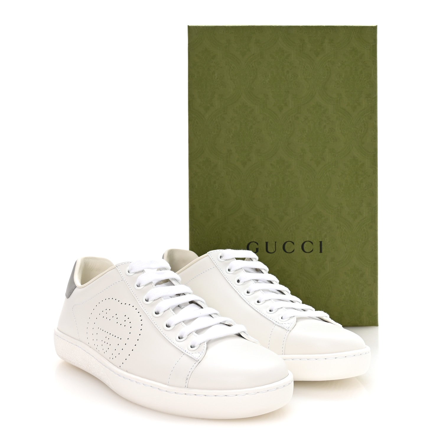 Gucci Calfskin Interlocking G Perforated Womens Ace Sneakers 37 White Grey Sky 9 of 9
