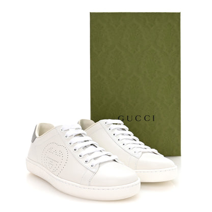 Gucci Calfskin Interlocking G Perforated Womens Ace Sneakers 37 White Grey Sky 9 of 9